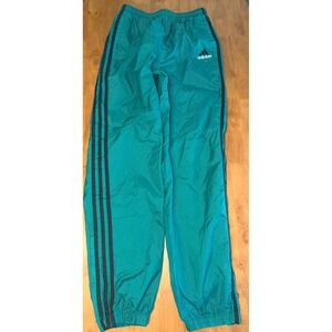 Adidas Vintage Mens  Green Nylon Track Pants Windbreaker Stripes XL RN88387